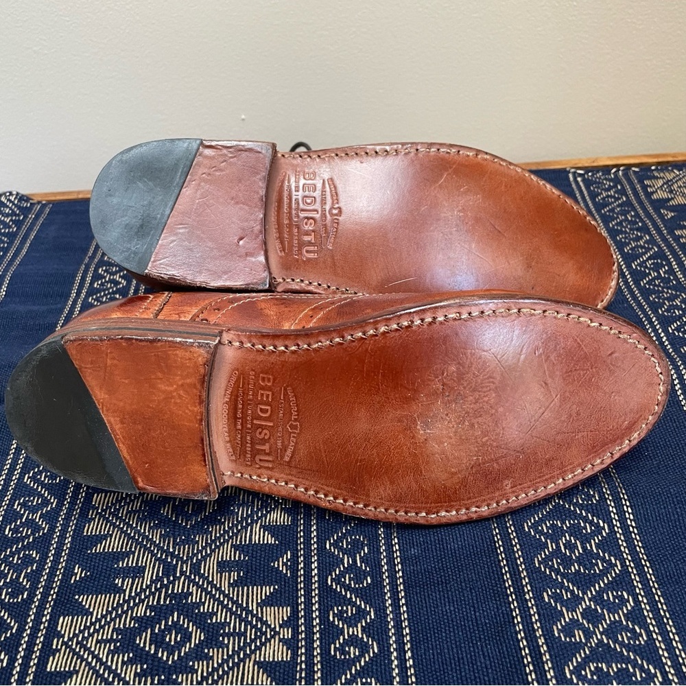 Bed|Stu Lita Oxfords Goodyear Welt Shoes Wingtip Rustic Brown Leather Size 7.5 - Picture 11 of 13
